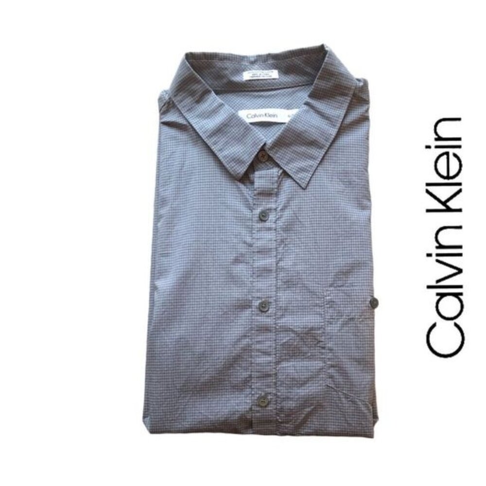 Calvin Klein Check‎ Military Style Short Sleeve Shirt 100% Cotton Size